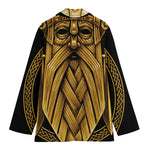 Gold Viking Norse God Odin Print Women's Cotton Blazer