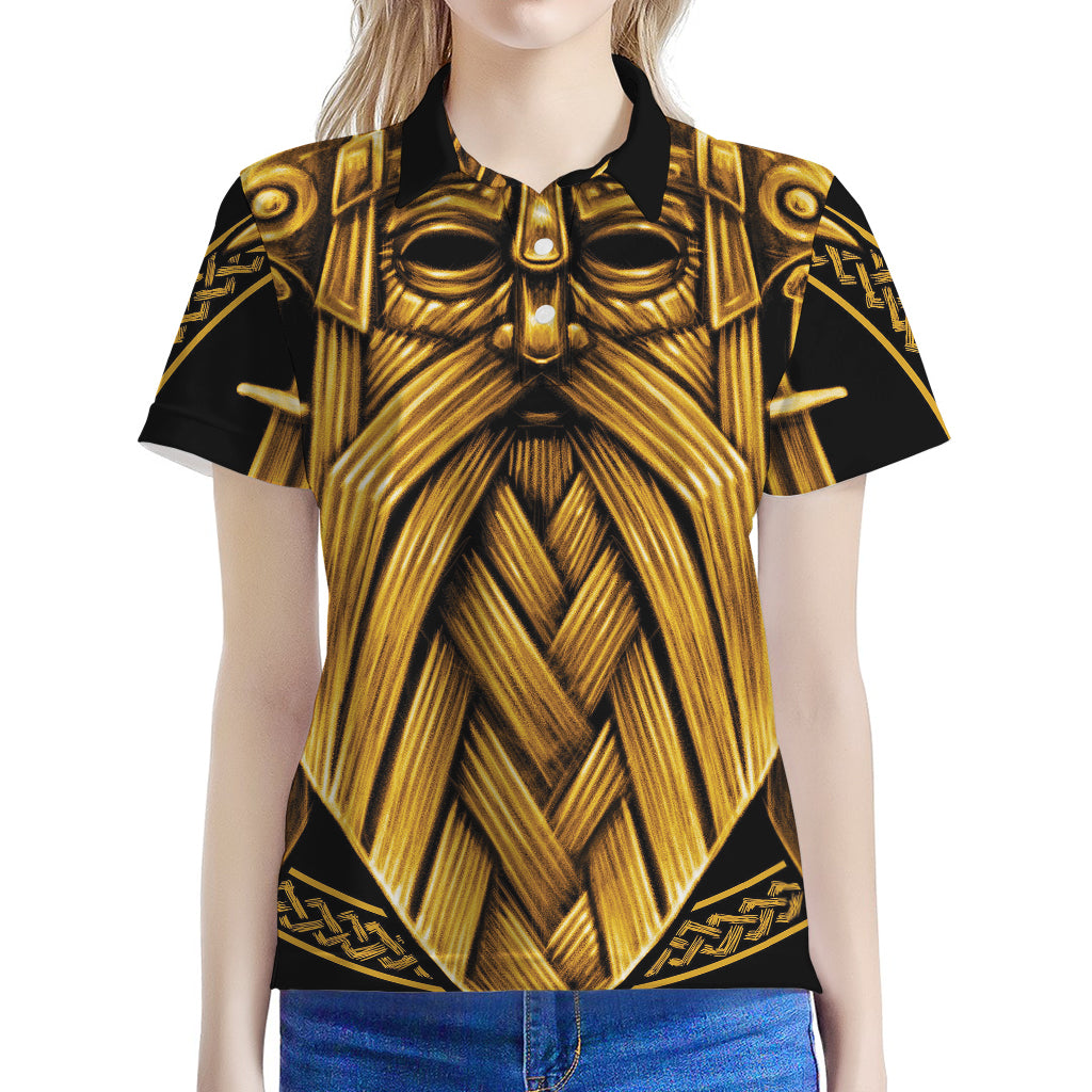 Gold Viking Norse God Odin Print Women's Polo Shirt