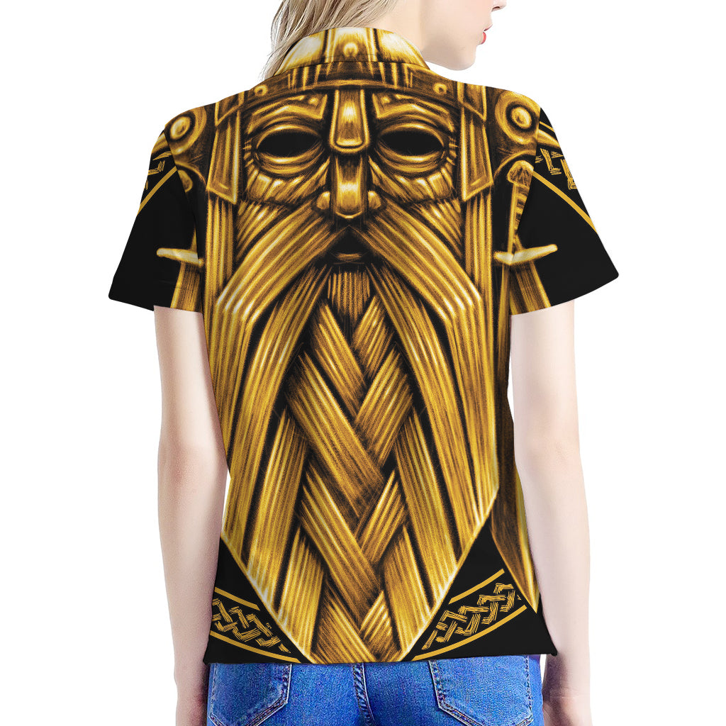 Gold Viking Norse God Odin Print Women's Polo Shirt