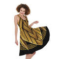 Gold Viking Norse God Odin Print Sleeveless Knee Length Dress