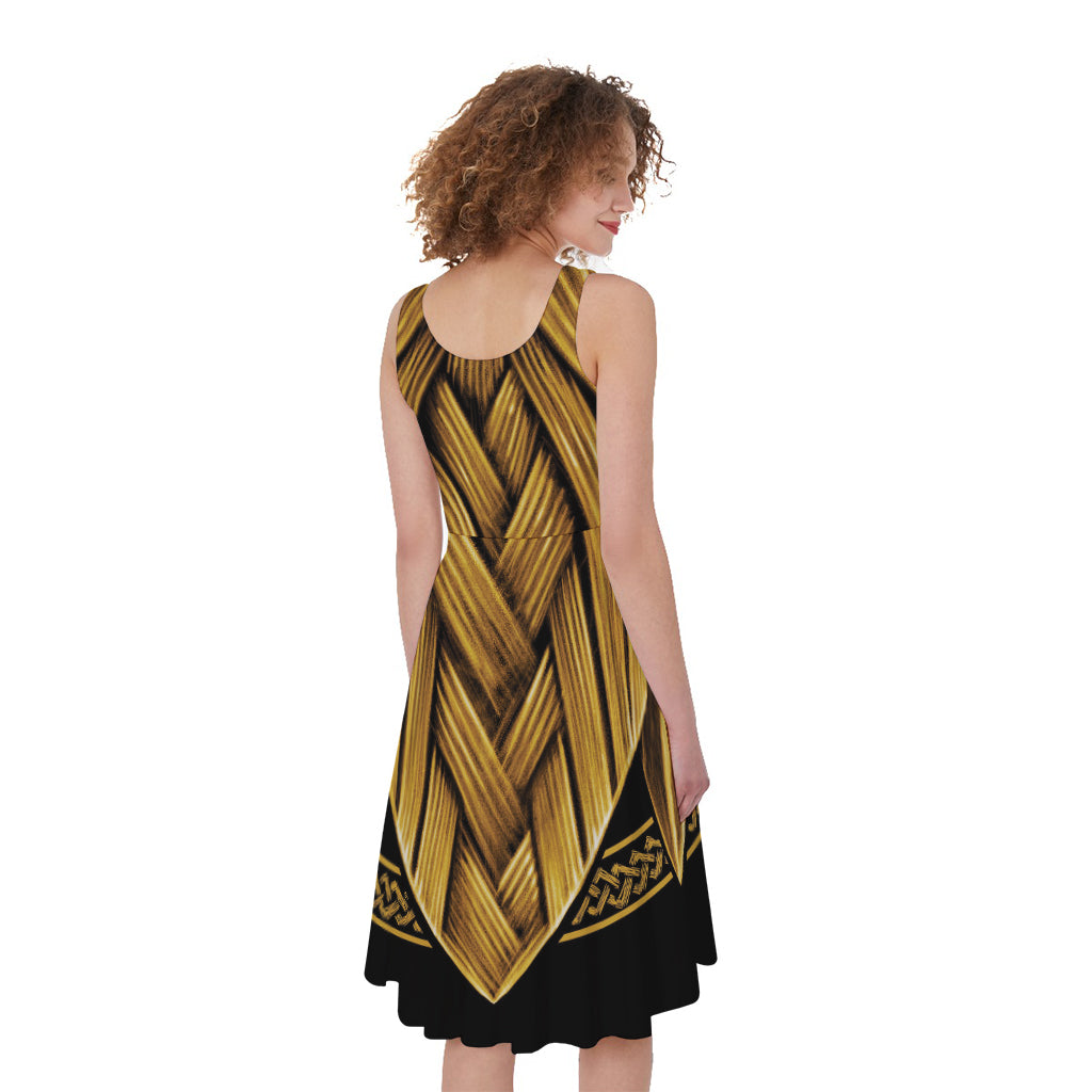 Gold Viking Norse God Odin Print Women's Sleeveless Dress
