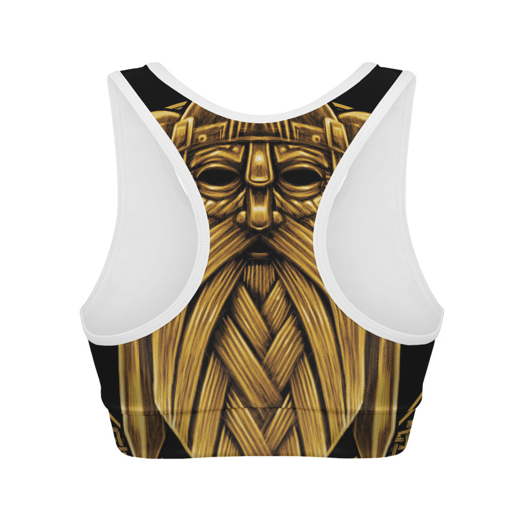 Gold Viking Norse God Odin Print Women's Sports Bra