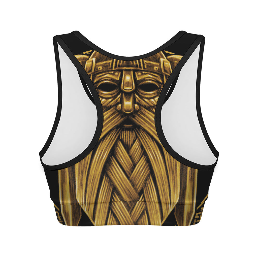 Gold Viking Norse God Odin Print Women's Sports Bra
