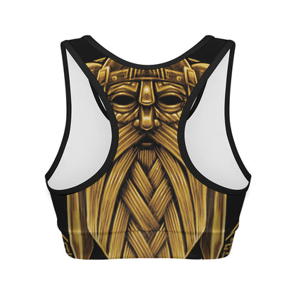 Gold Viking Norse God Odin Print Women's Sports Bra