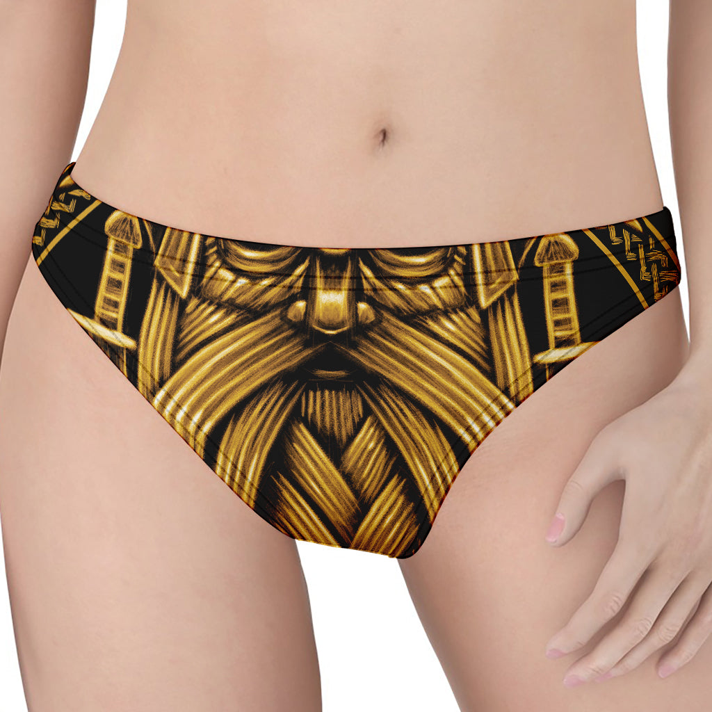 Gold Viking Norse God Odin Print Women's Thong