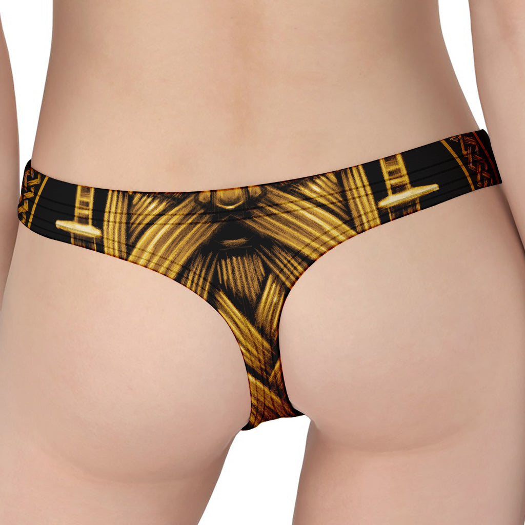 Gold Viking Norse God Odin Print Women's Thong