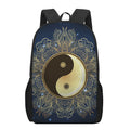 Gold Yin Yang Mandala Print 17 Inch Backpack