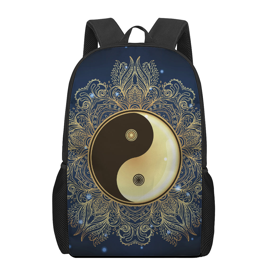 Gold Yin Yang Mandala Print 17 Inch Backpack