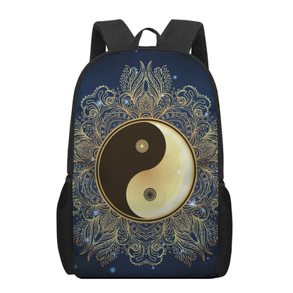 Gold Yin Yang Mandala Print 17 Inch Backpack