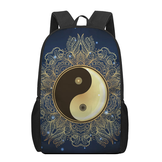 Gold Yin Yang Mandala Print 17 Inch Backpack
