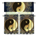 Gold Yin Yang Mandala Print 3 Piece Kitchen Curtains