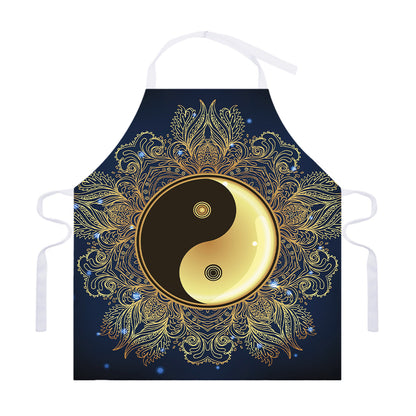 Gold Yin Yang Mandala Print Adjustable Apron