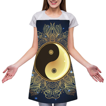 Gold Yin Yang Mandala Print Adjustable Apron
