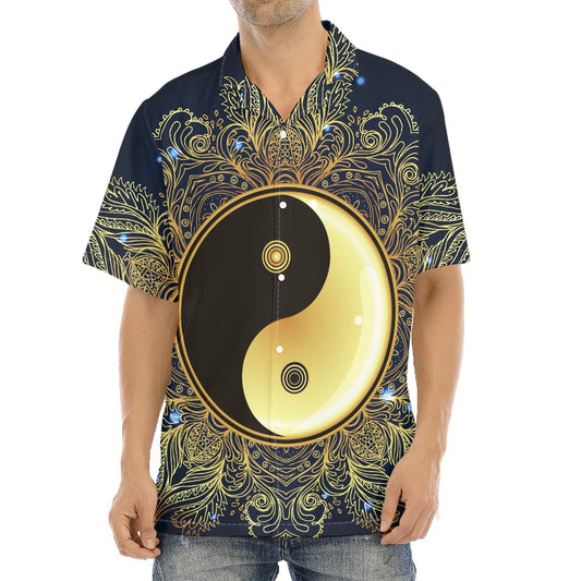 Gold Yin Yang Mandala Print Aloha Shirt