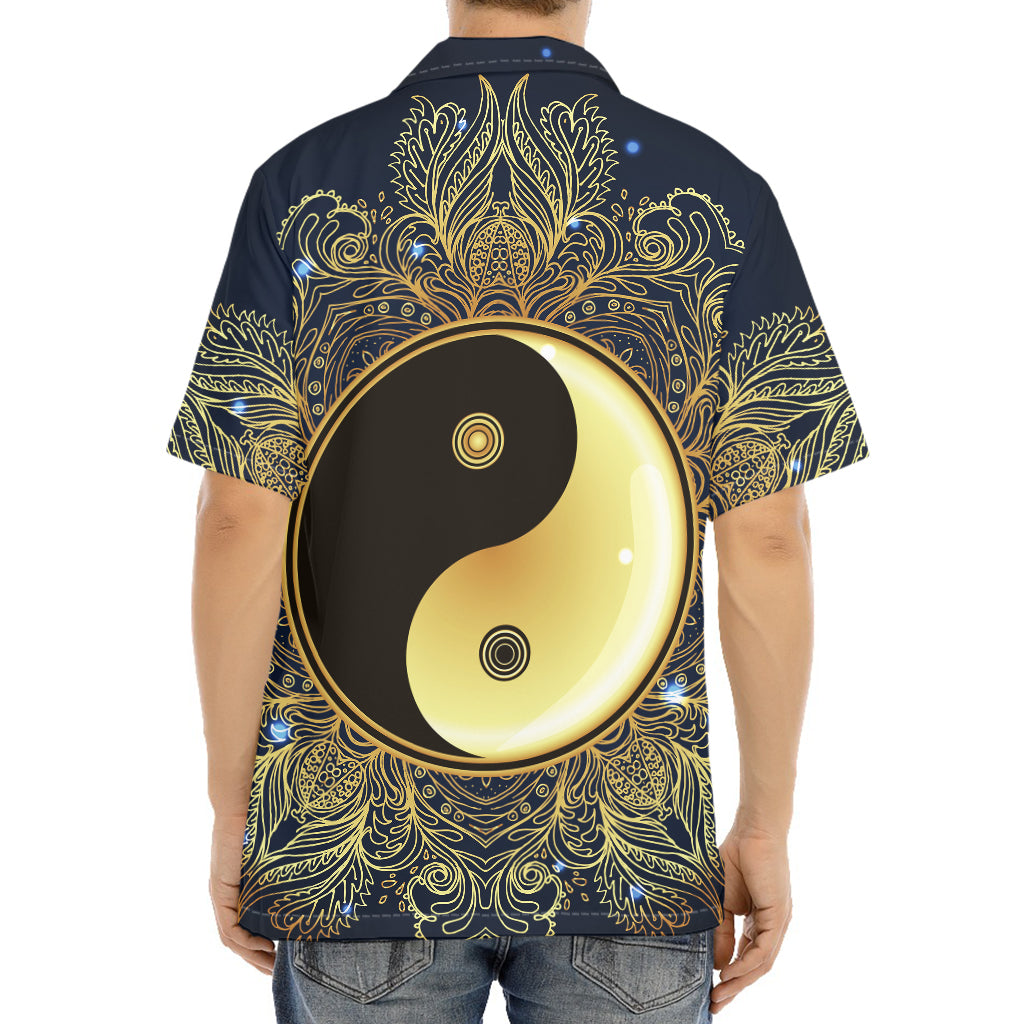 Gold Yin Yang Mandala Print Aloha Shirt