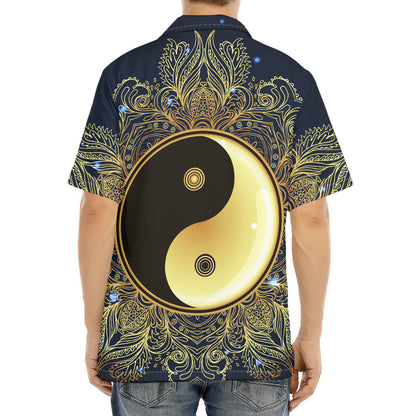 Gold Yin Yang Mandala Print Aloha Shirt