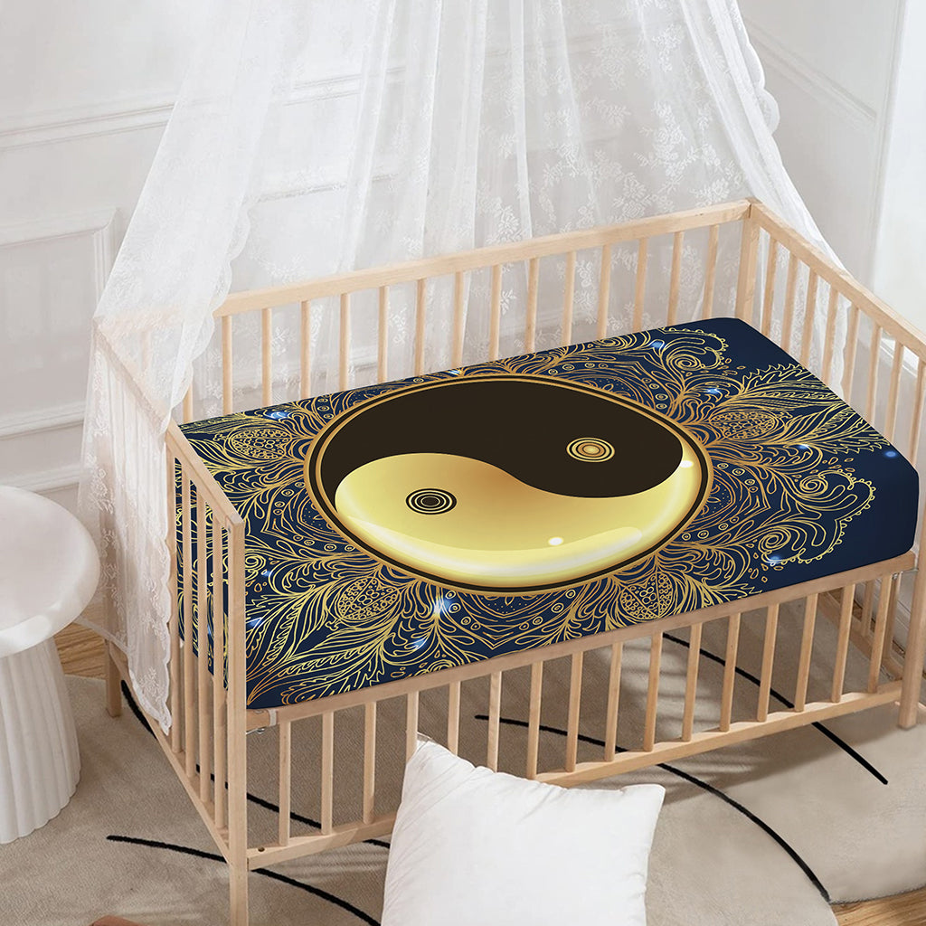 Gold Yin Yang Mandala Print Baby Crib Sheet
