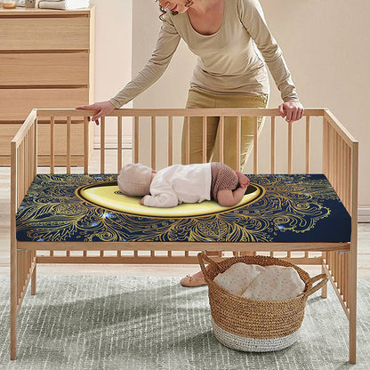 Gold Yin Yang Mandala Print Baby Crib Sheet