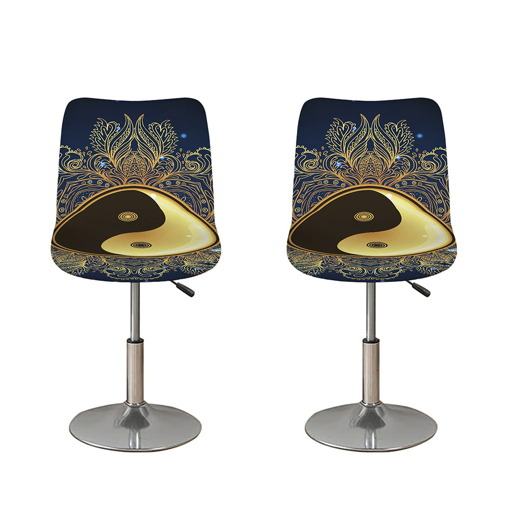 Gold Yin Yang Mandala Print Bar Stool Covers
