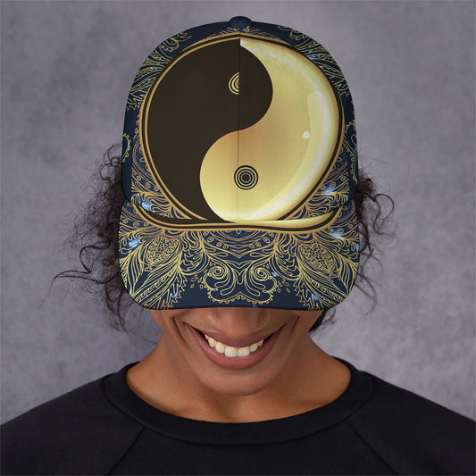 Gold Yin Yang Mandala Print Baseball Cap