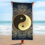 Gold Yin Yang Mandala Print Beach Towel