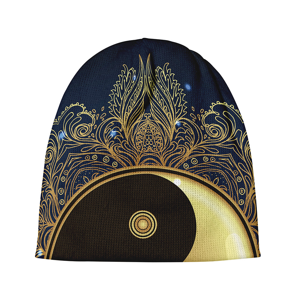Gold Yin Yang Mandala Print Beanie