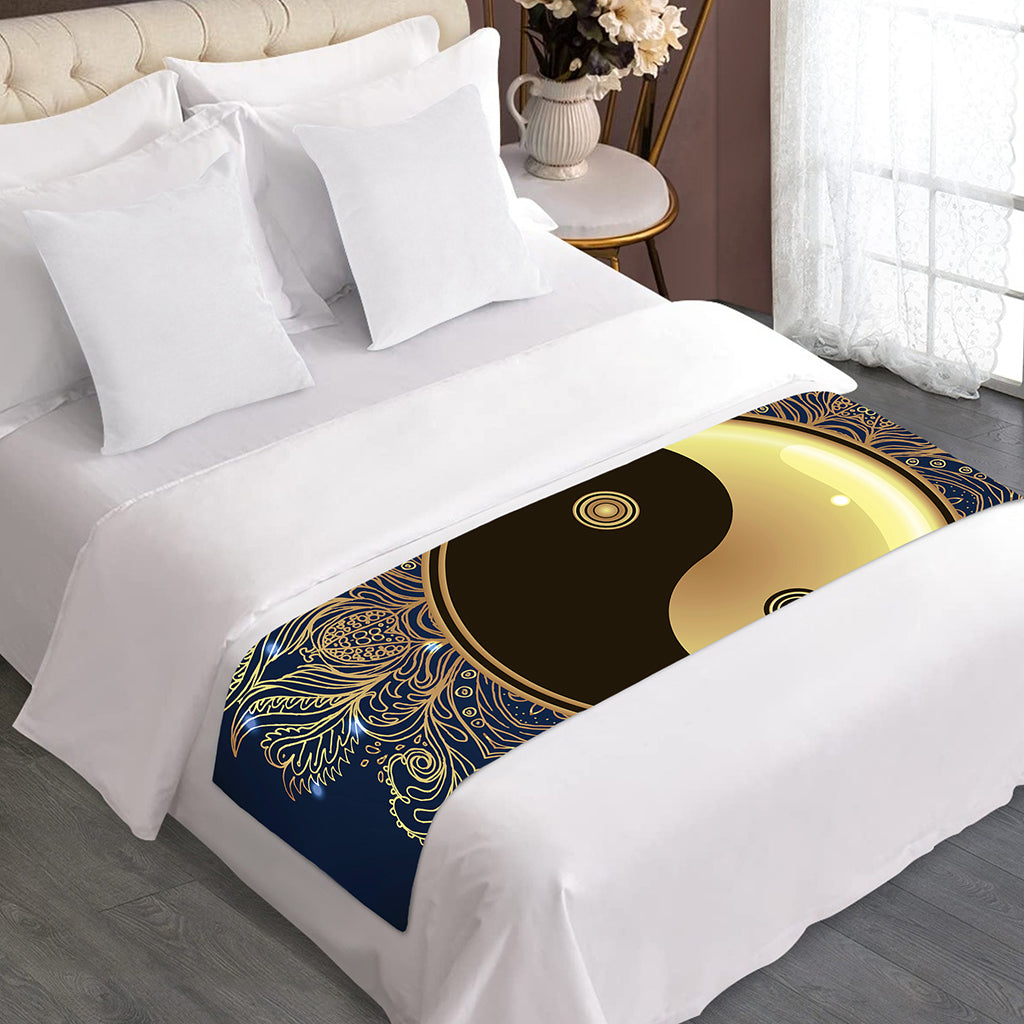 Gold Yin Yang Mandala Print Bed Runner