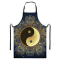 Gold Yin Yang Mandala Print Bib Apron With Pocket