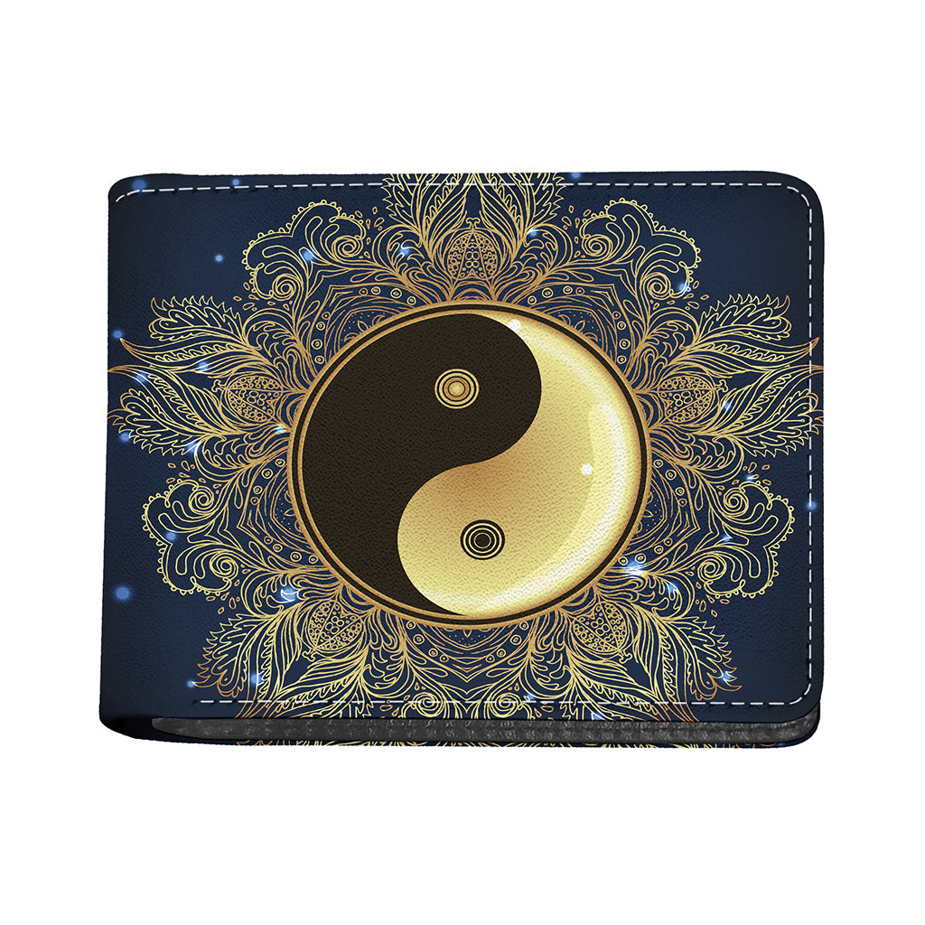Gold Yin Yang Mandala Print Bifold Wallet