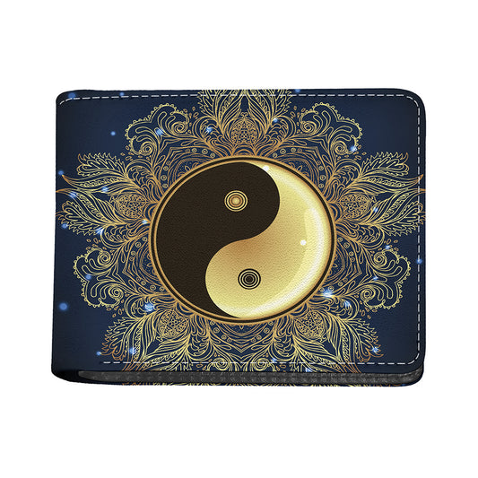 Gold Yin Yang Mandala Print Bifold Wallet