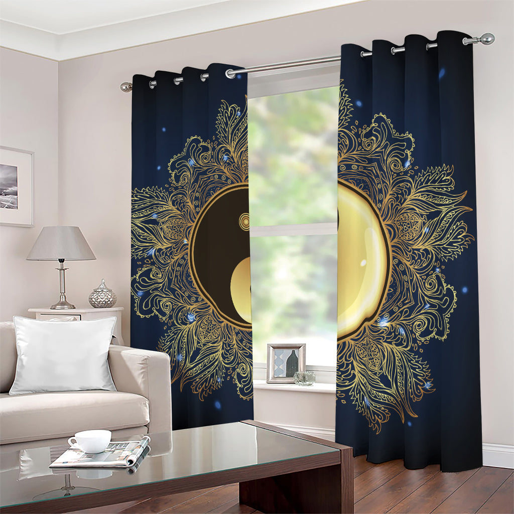 Gold Yin Yang Mandala Print Blackout Grommet Curtains