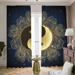 Gold Yin Yang Mandala Print Blackout Pencil Pleat Curtains