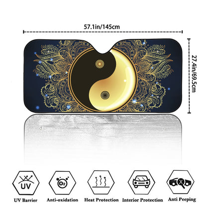 Gold Yin Yang Mandala Print Car Windshield Sun Shade