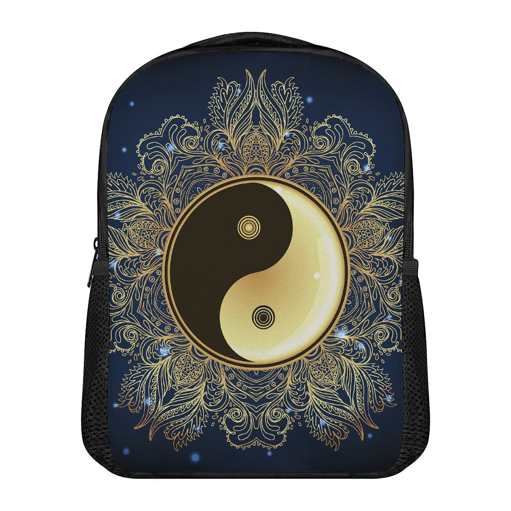 Gold Yin Yang Mandala Print Casual Backpack