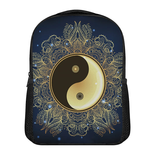 Gold Yin Yang Mandala Print Casual Backpack