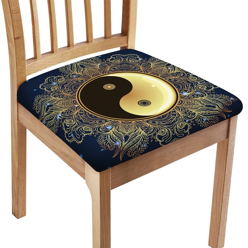 Gold Yin Yang Mandala Print Chair Cushion Cover