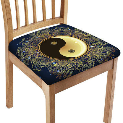 Gold Yin Yang Mandala Print Chair Cushion Cover