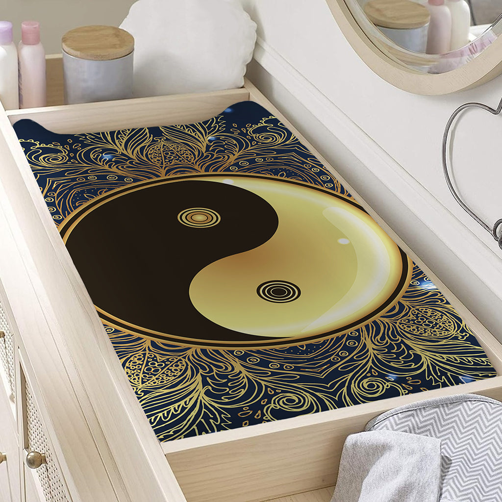 Gold Yin Yang Mandala Print Changing Pad Cover