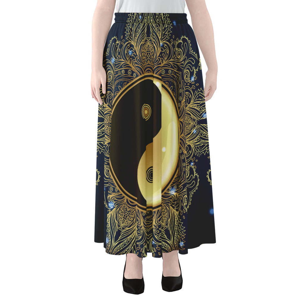 Gold Yin Yang Mandala Print Chiffon Maxi Skirt