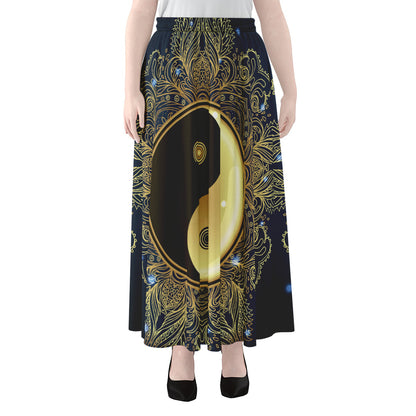 Gold Yin Yang Mandala Print Chiffon Maxi Skirt