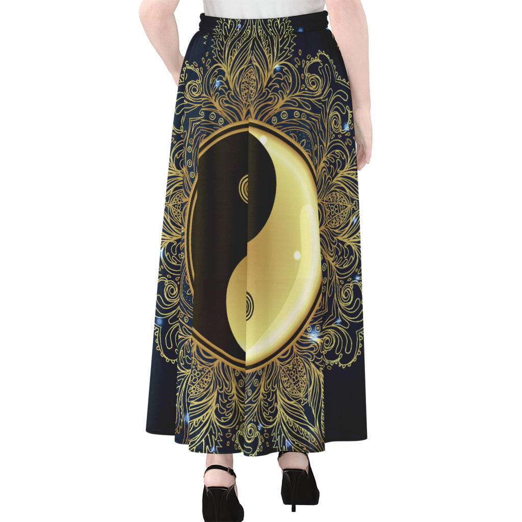 Gold Yin Yang Mandala Print Chiffon Maxi Skirt