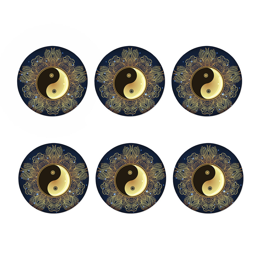Gold Yin Yang Mandala Print Coaster Set