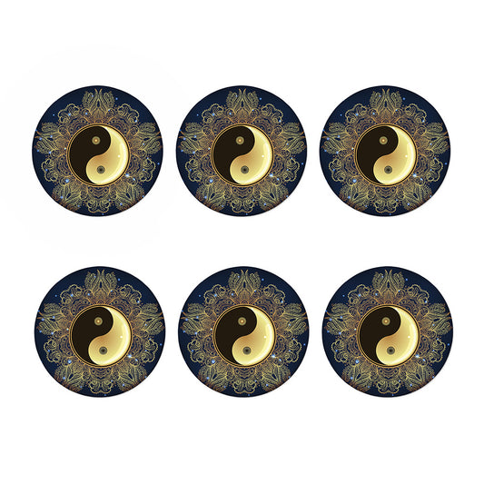 Gold Yin Yang Mandala Print Coaster Set