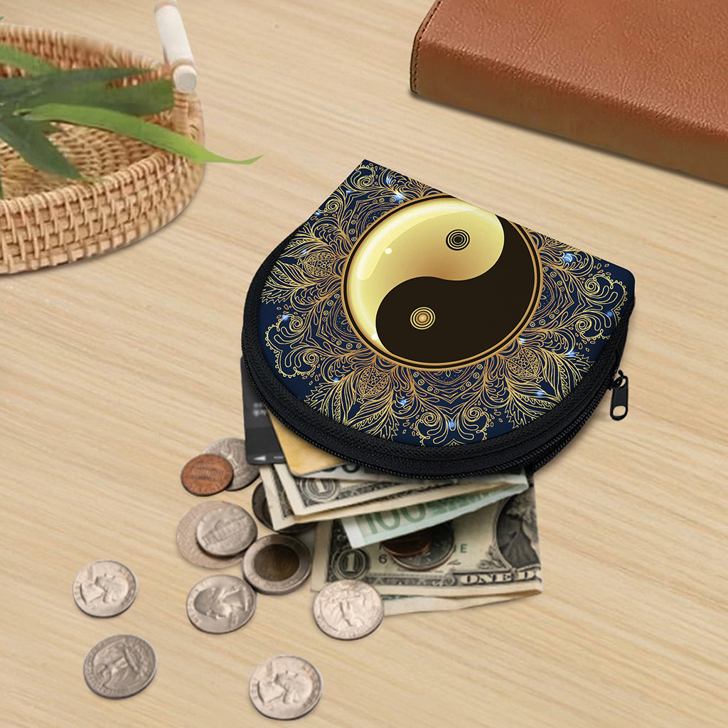 Gold Yin Yang Mandala Print Coin Purse