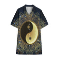 Gold Yin Yang Mandala Print Cotton Hawaiian Shirt