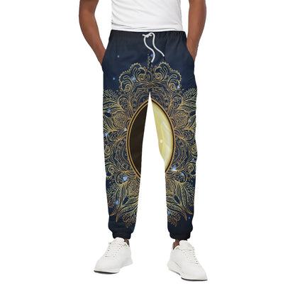 Gold Yin Yang Mandala Print Cotton Pants