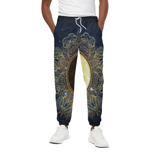 Gold Yin Yang Mandala Print Cotton Pants