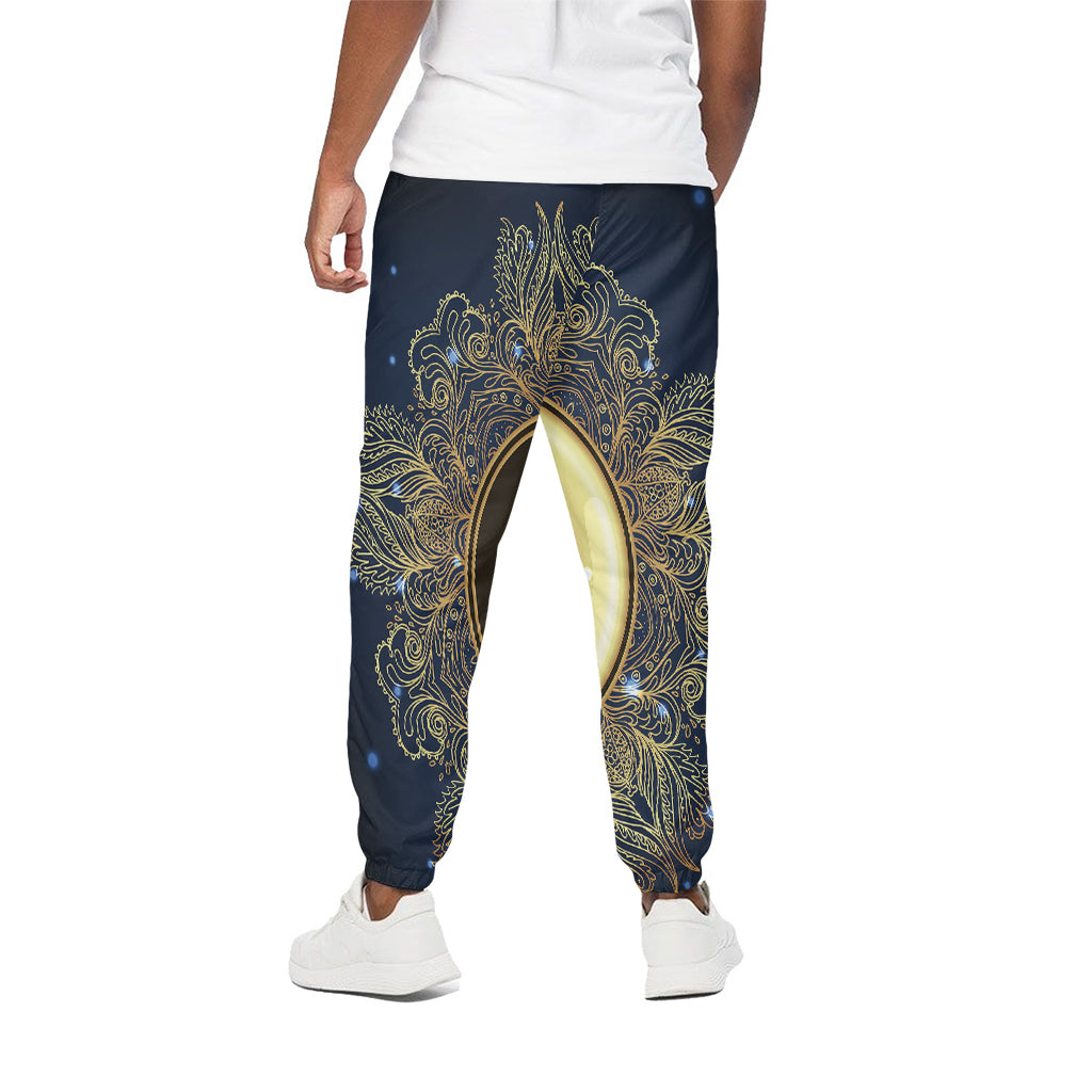 Gold Yin Yang Mandala Print Cotton Pants