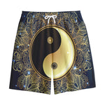 Gold Yin Yang Mandala Print Cotton Shorts