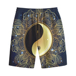 Gold Yin Yang Mandala Print Cotton Shorts